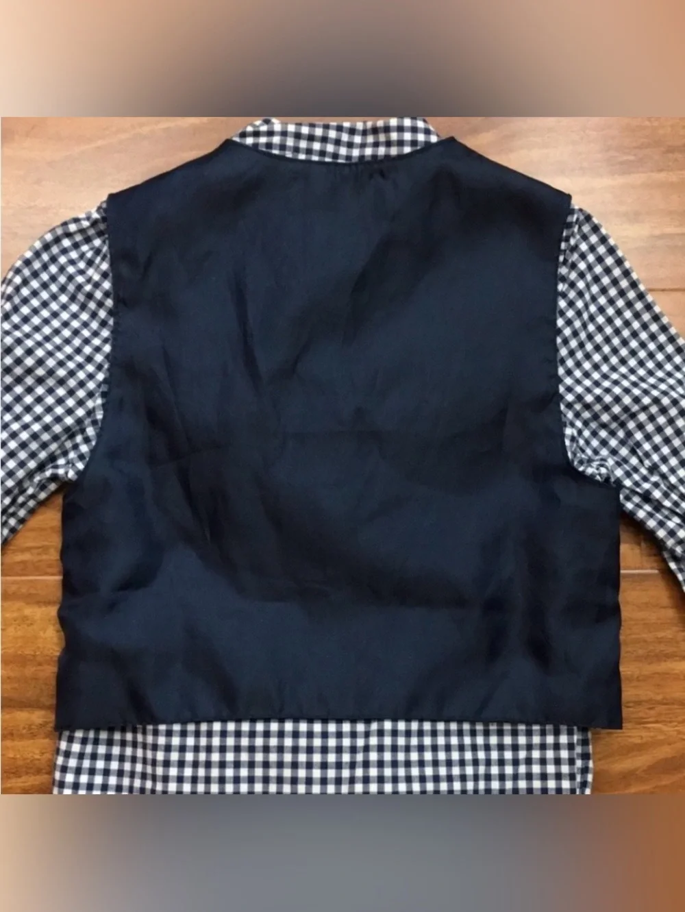 3/$25 Baby OshGosh Boy Navy Gingham Button Shirt Onesie Vest Size 18M Preppy